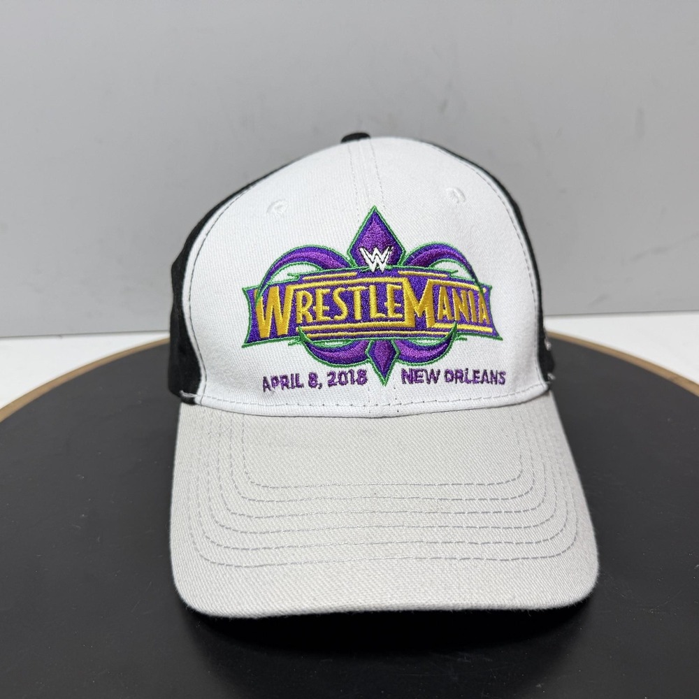 WrestleMania 34 Hat Cap Strap Back Mens One Size White WWE Wrestling New Orleans